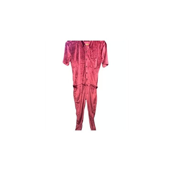 Romper Jack Wine Velour Jumpsuit Button Up Fitted Size MD USED - Picture 1 of 2